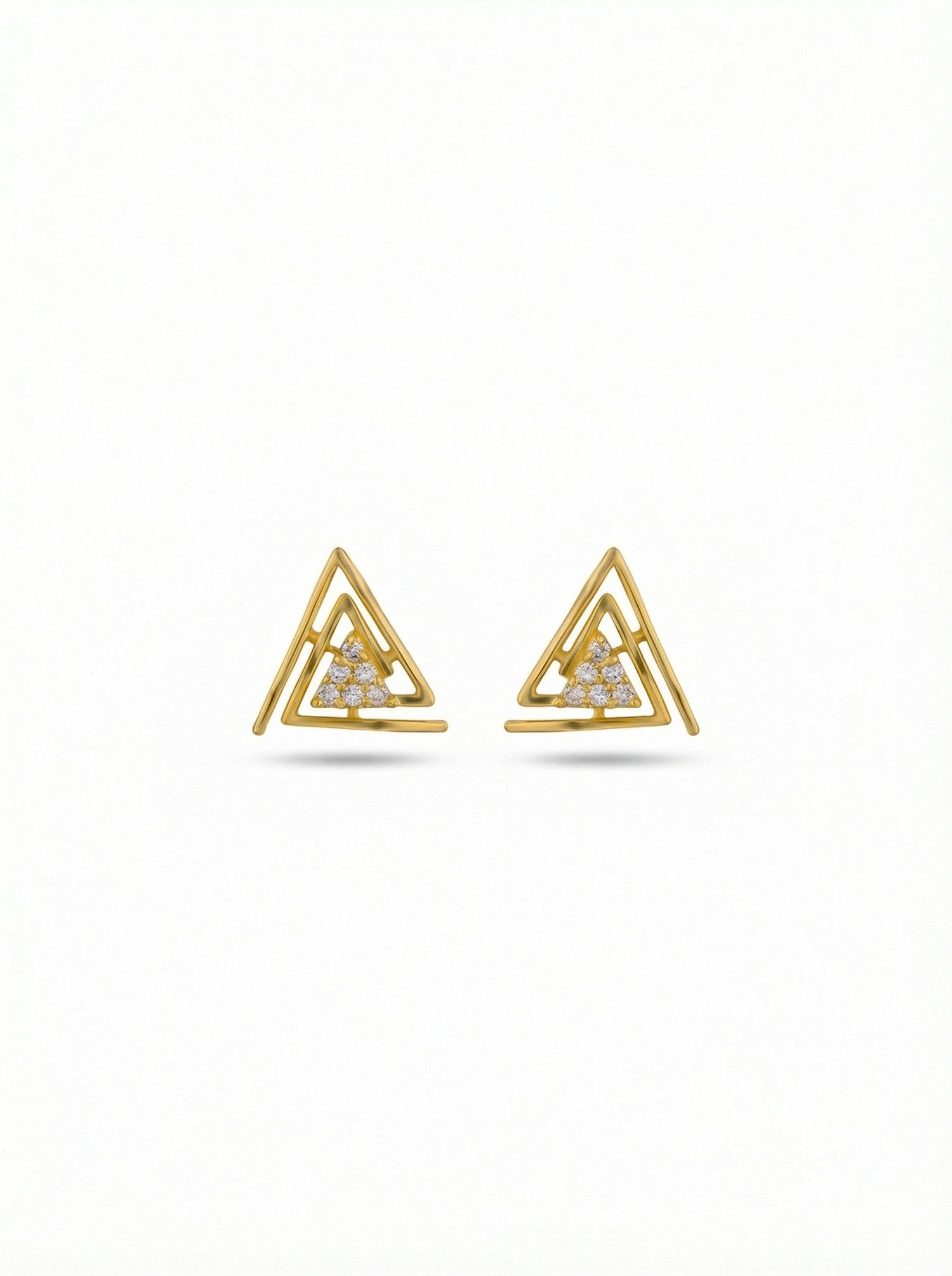 18k Gold plated triangle-shaped earrings on a white background