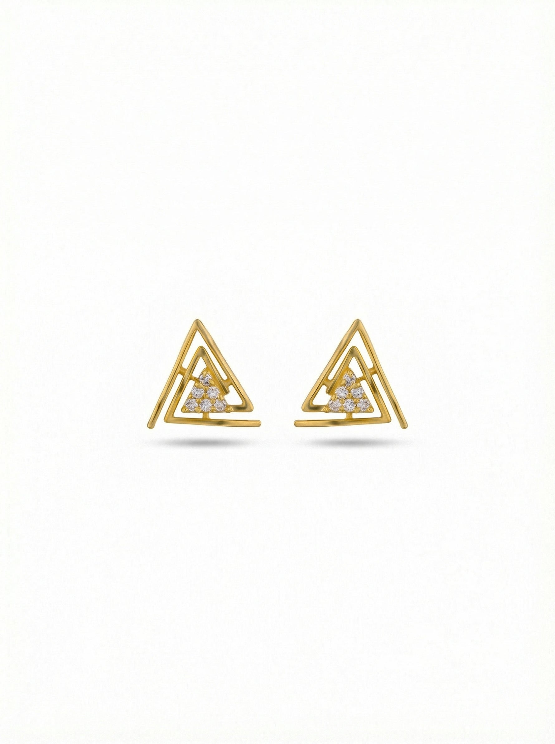 18k Gold plated triangle-shaped earrings on a white background