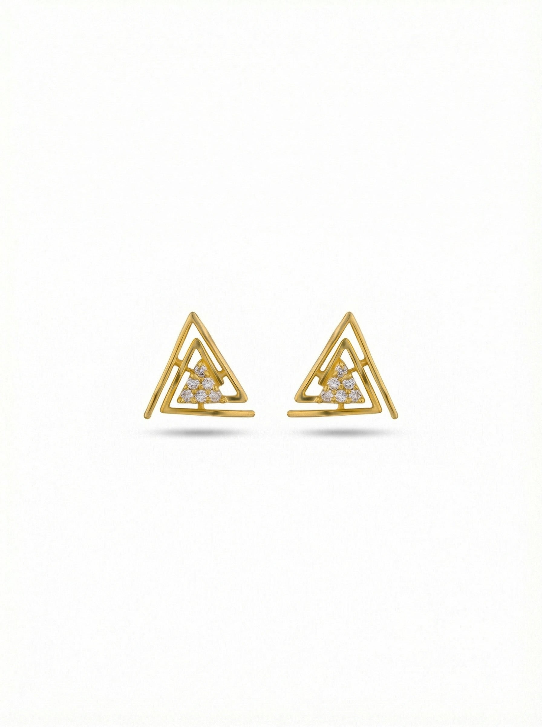 18k Gold plated triangle-shaped earrings on a white background