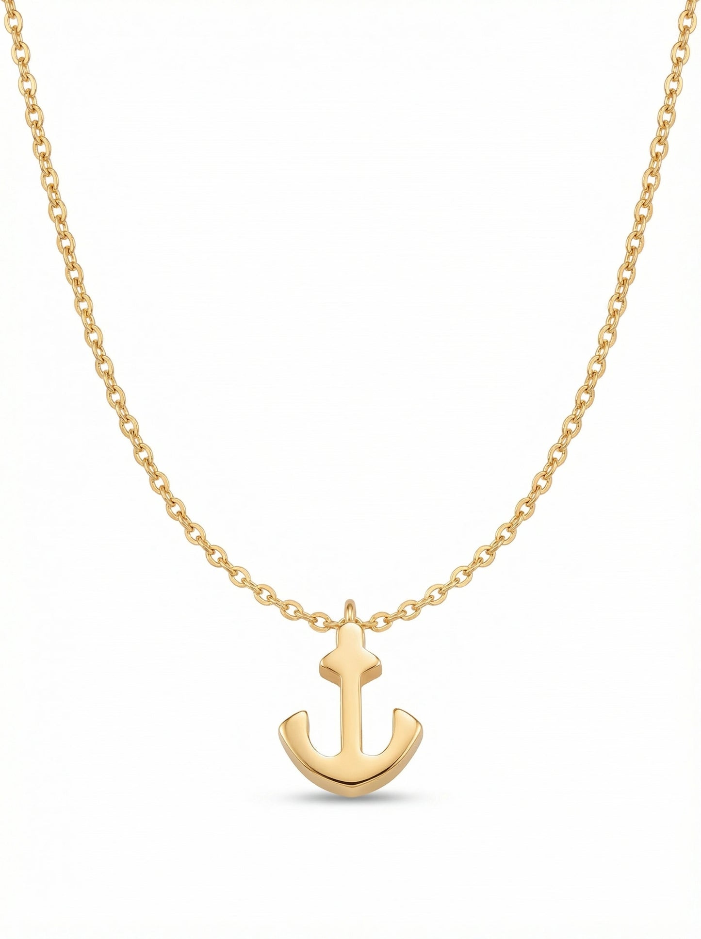 18k gold plated anchor necklace on a white background