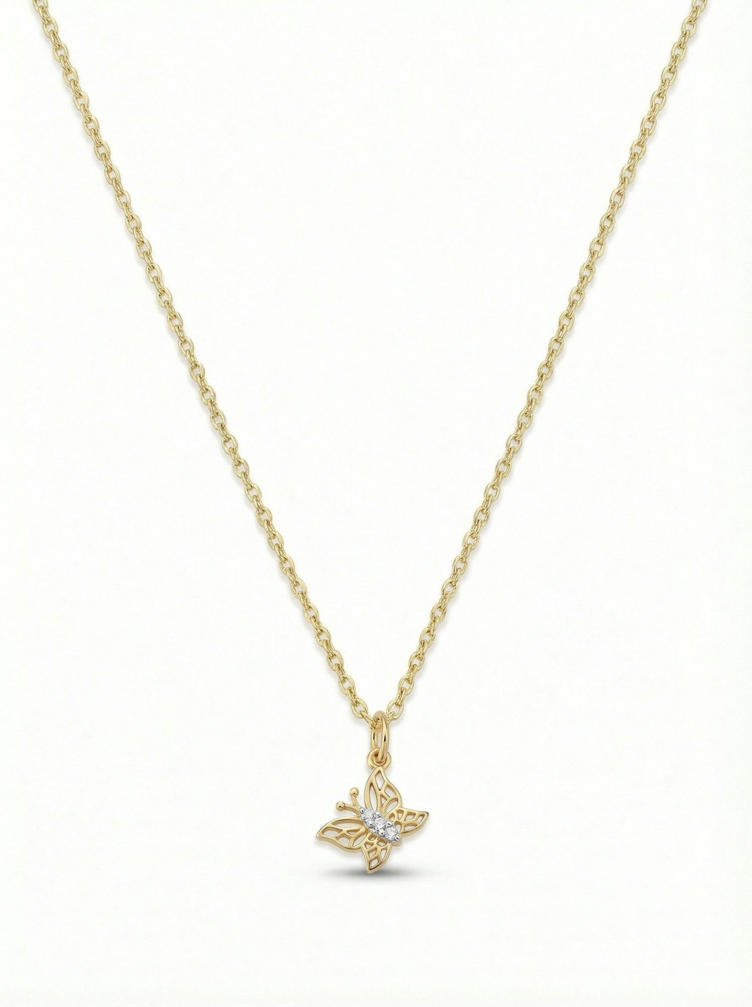 18k Gold plated butterfly necklace on a white background