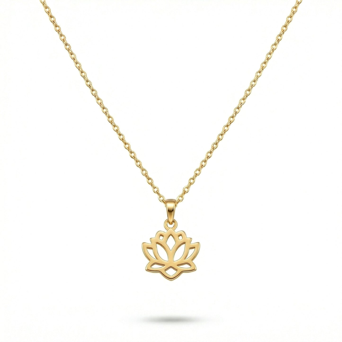 18k gold plated lotus flower necklace on a white background