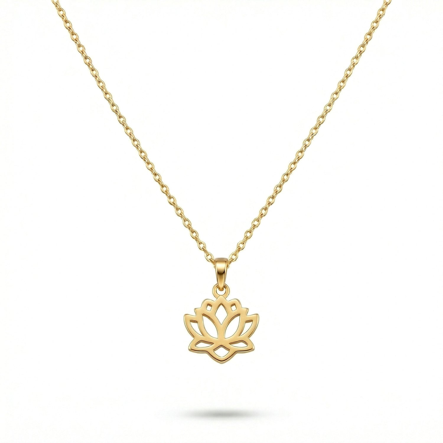 18k Gold plated lotus flower necklace on a white background