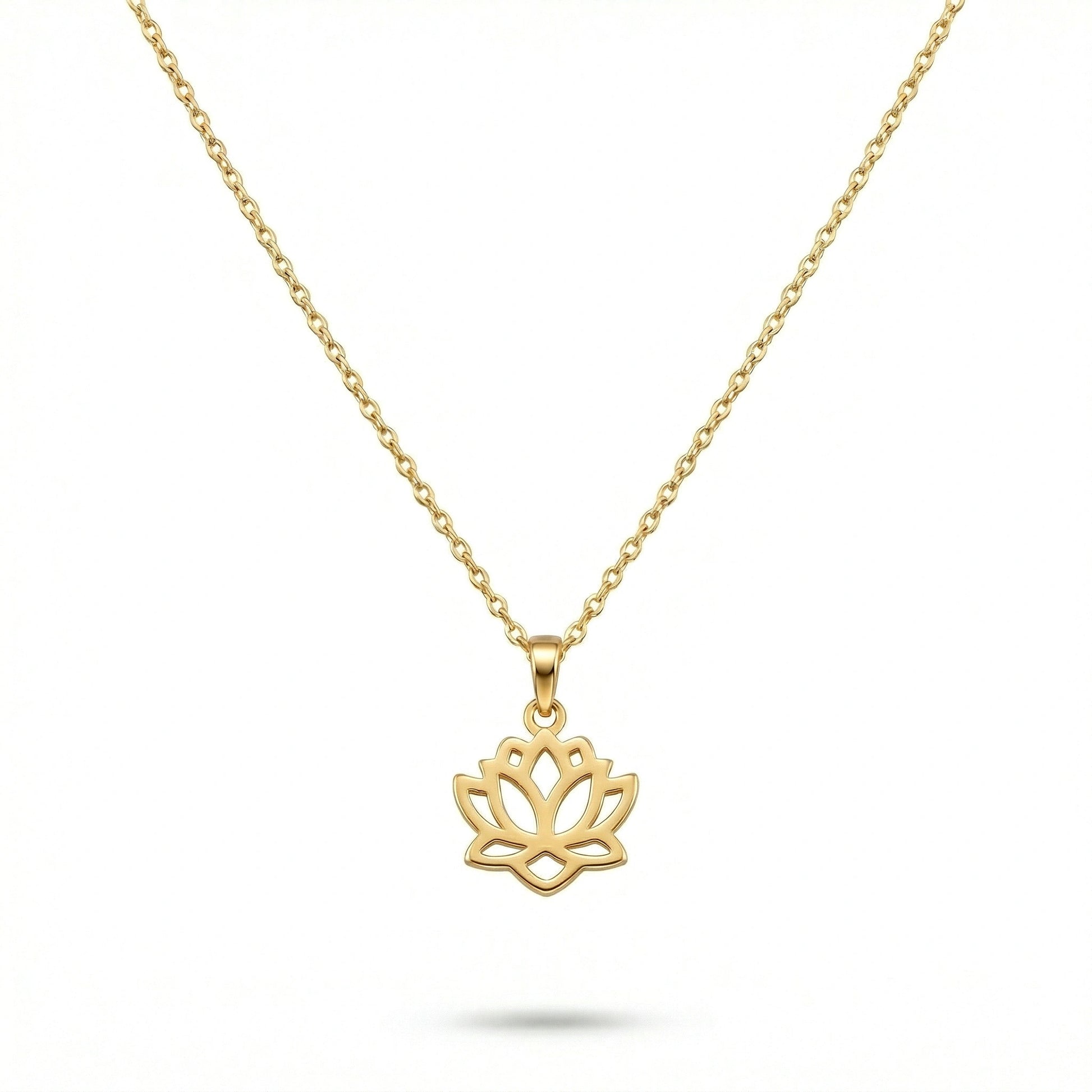 18k Gold plated lotus flower necklace on a white background