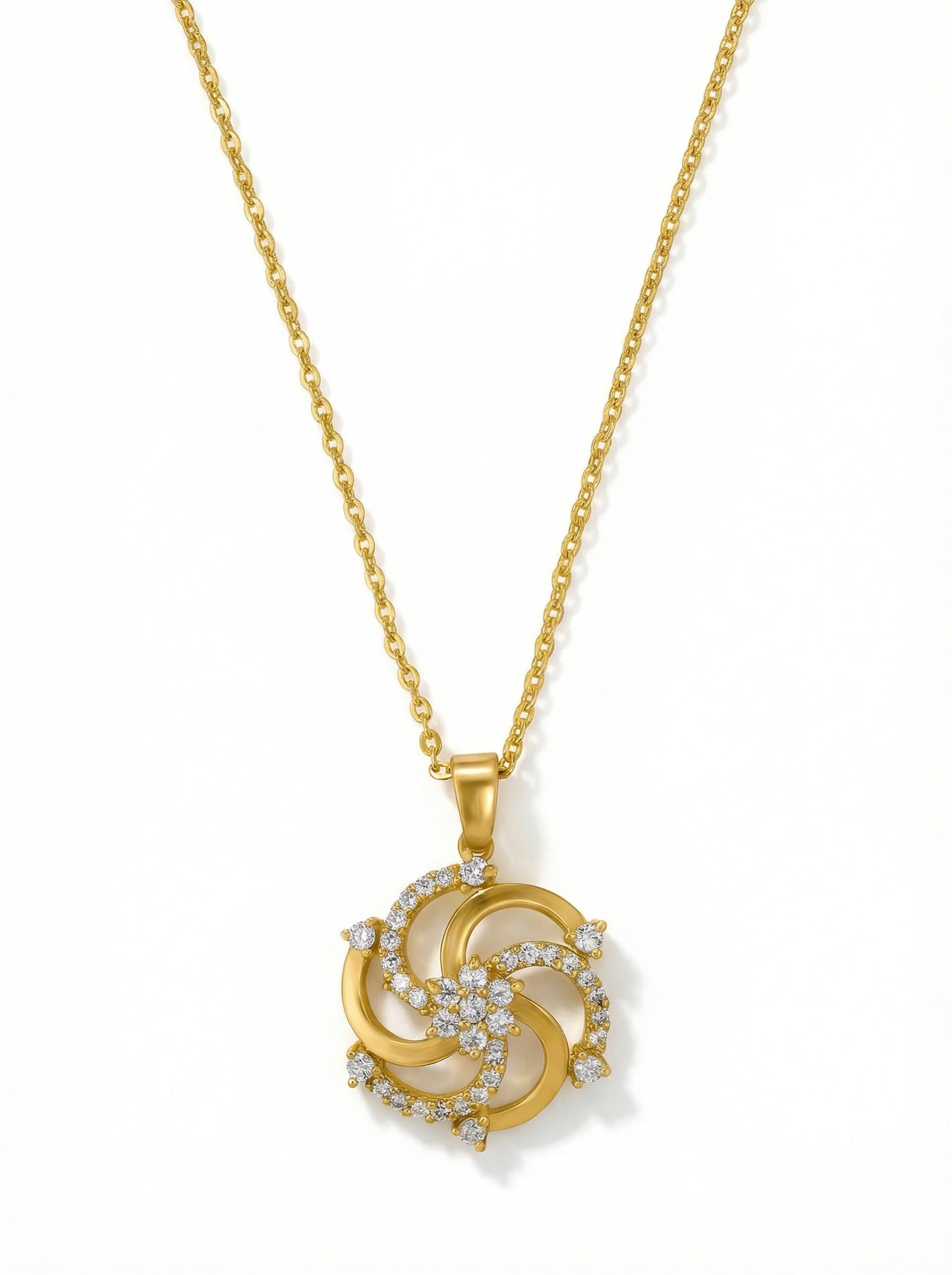 18k gold plated necklace with a decorative pendant on a white background