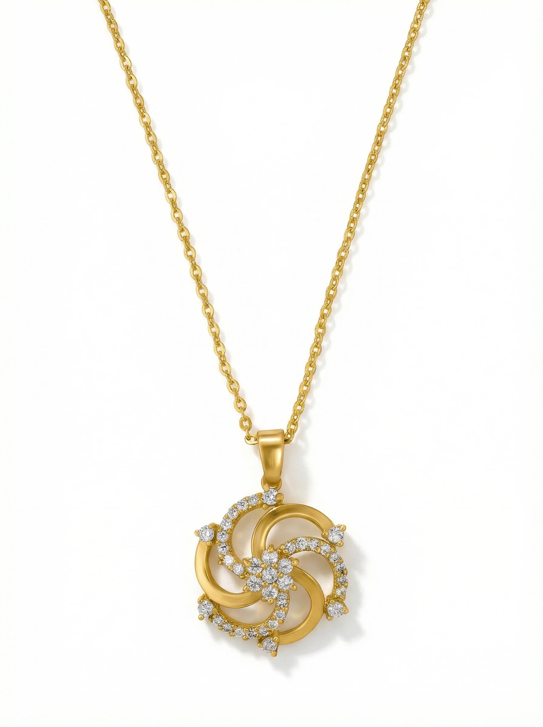 18k Gold plated necklace with a decorative pendant on a white background