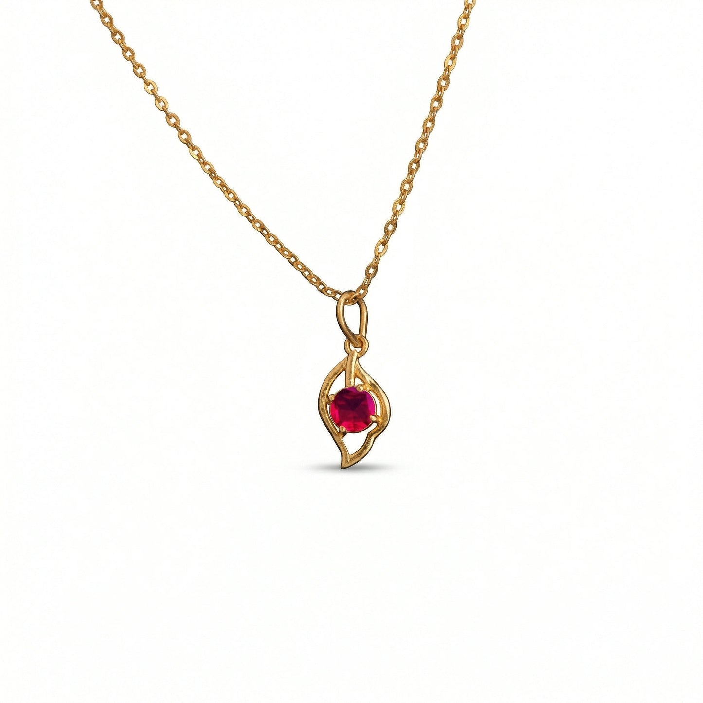 18k gold plated  necklace with a red gemstone pendant on a white background