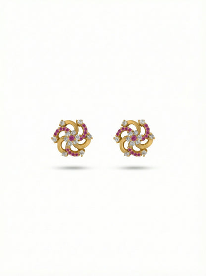 Pair of 18k gold plated earrings with gemstones on a white background