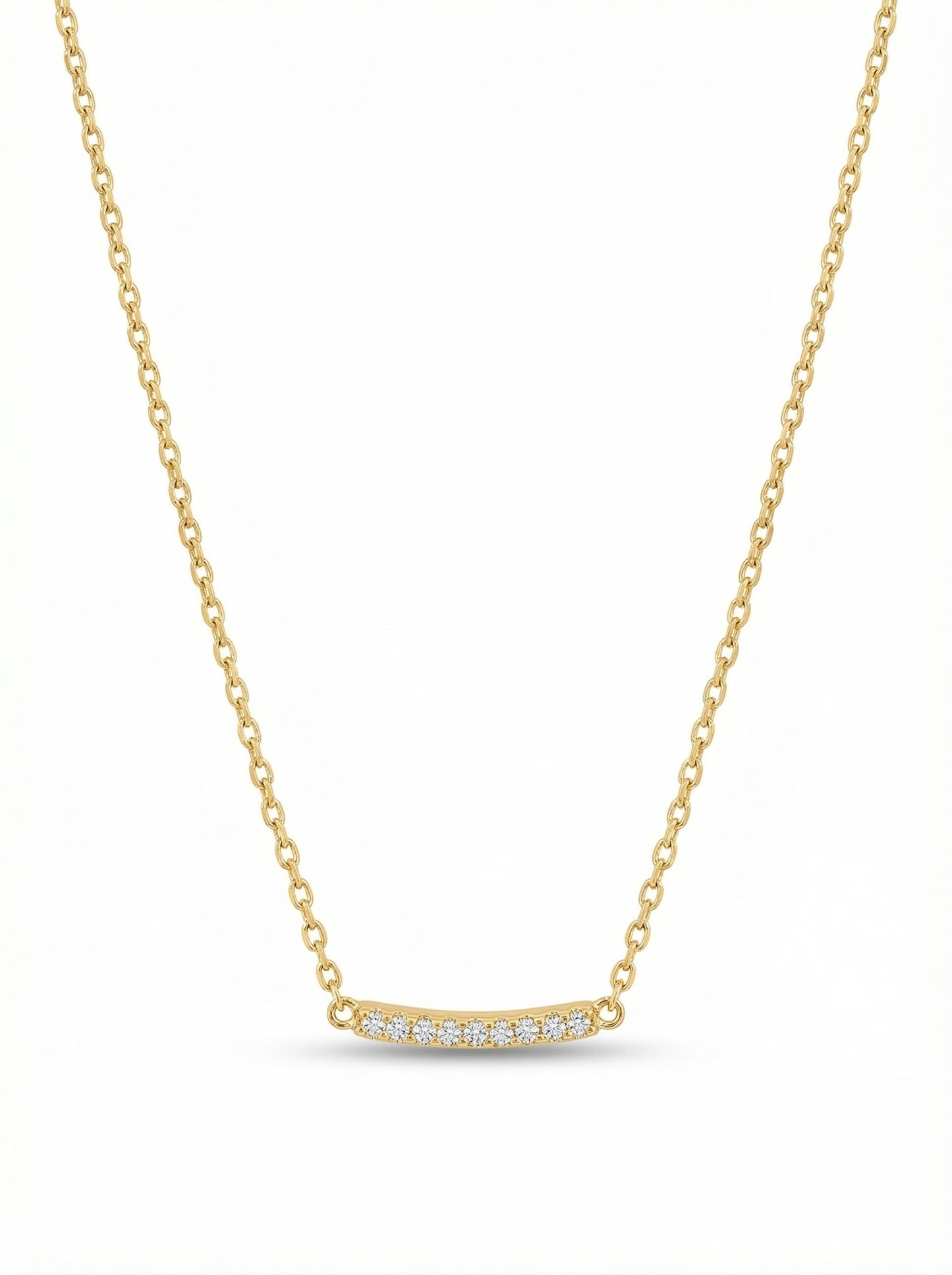18k gold plated necklace with small diamonds on a white background
