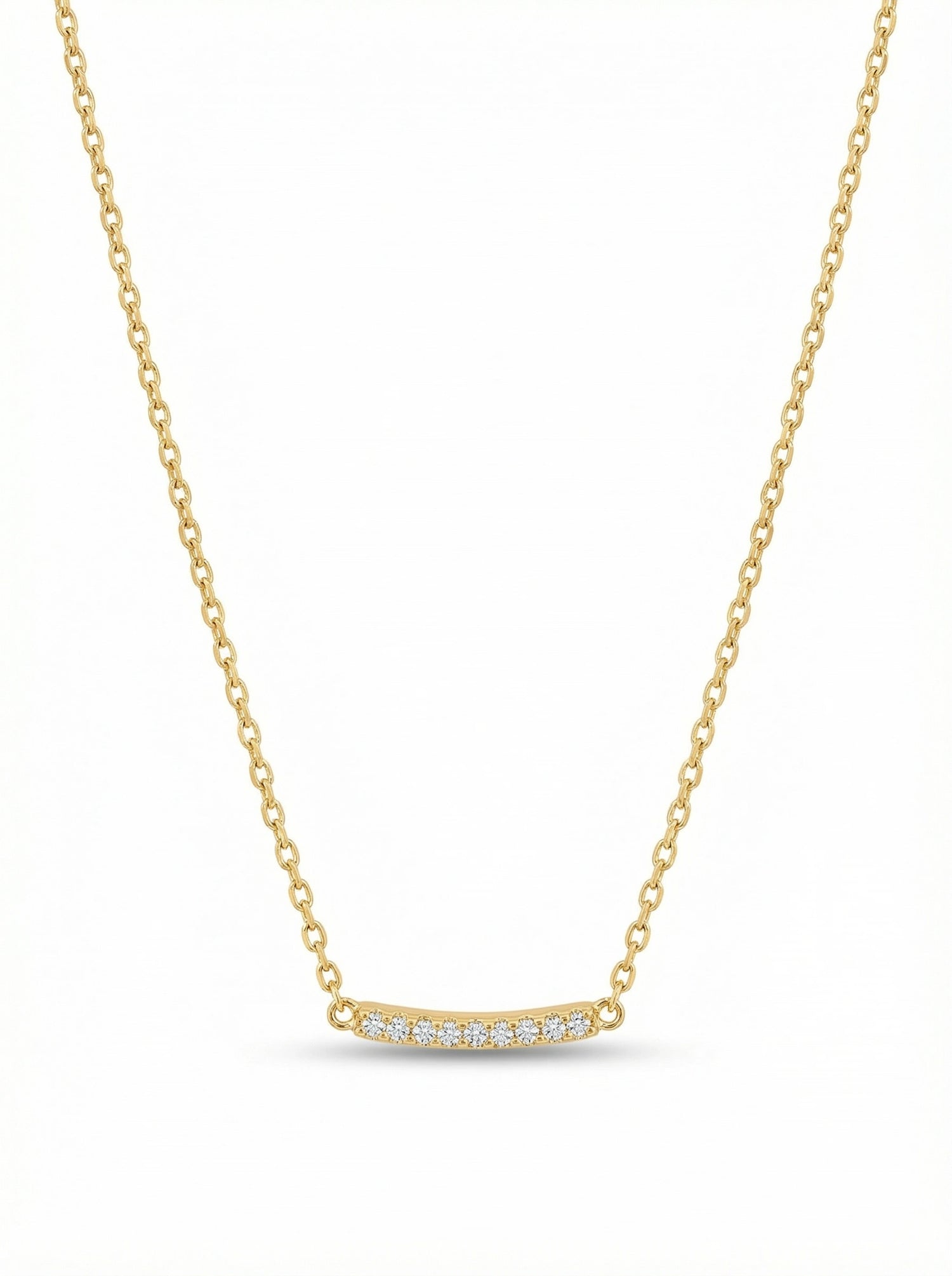 18k Gold plated necklace with small diamonds on a white background