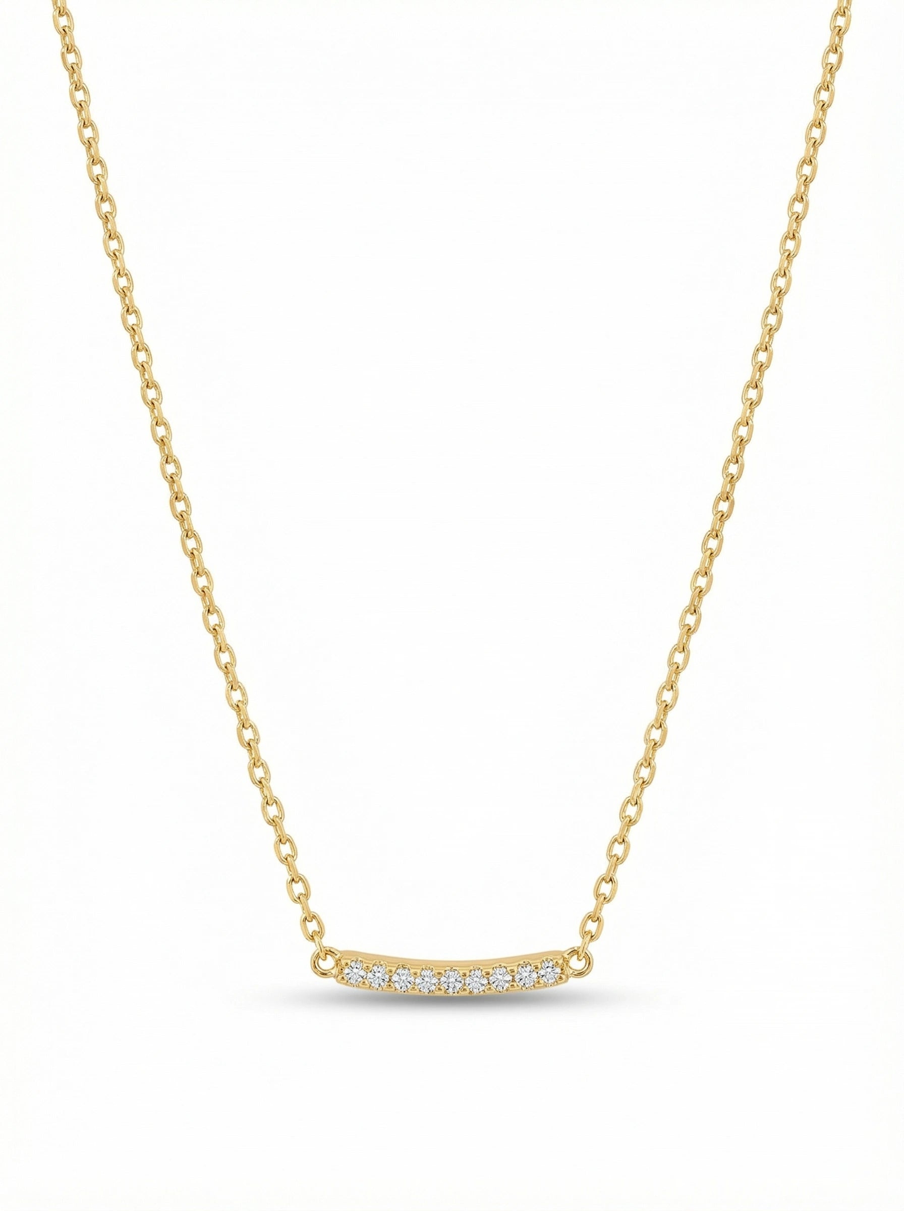 18k Gold plated necklace with small diamonds on a white background