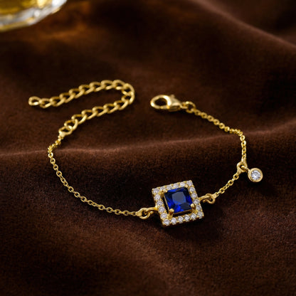 Midnight Azure Princess-Cut Halo Bracelet