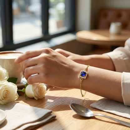 Midnight Azure Princess-Cut Halo Bracelet