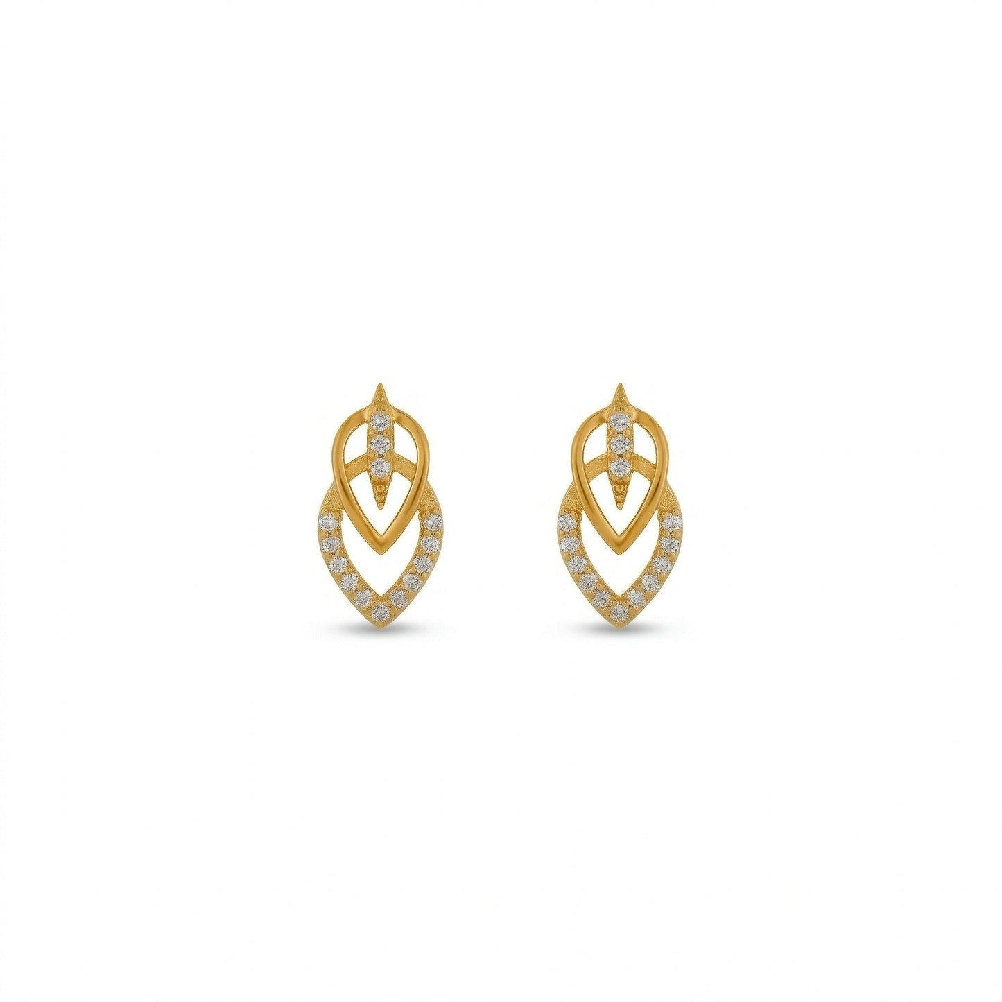 pair of 18k  gold plated earrings with diamond accents on a white background