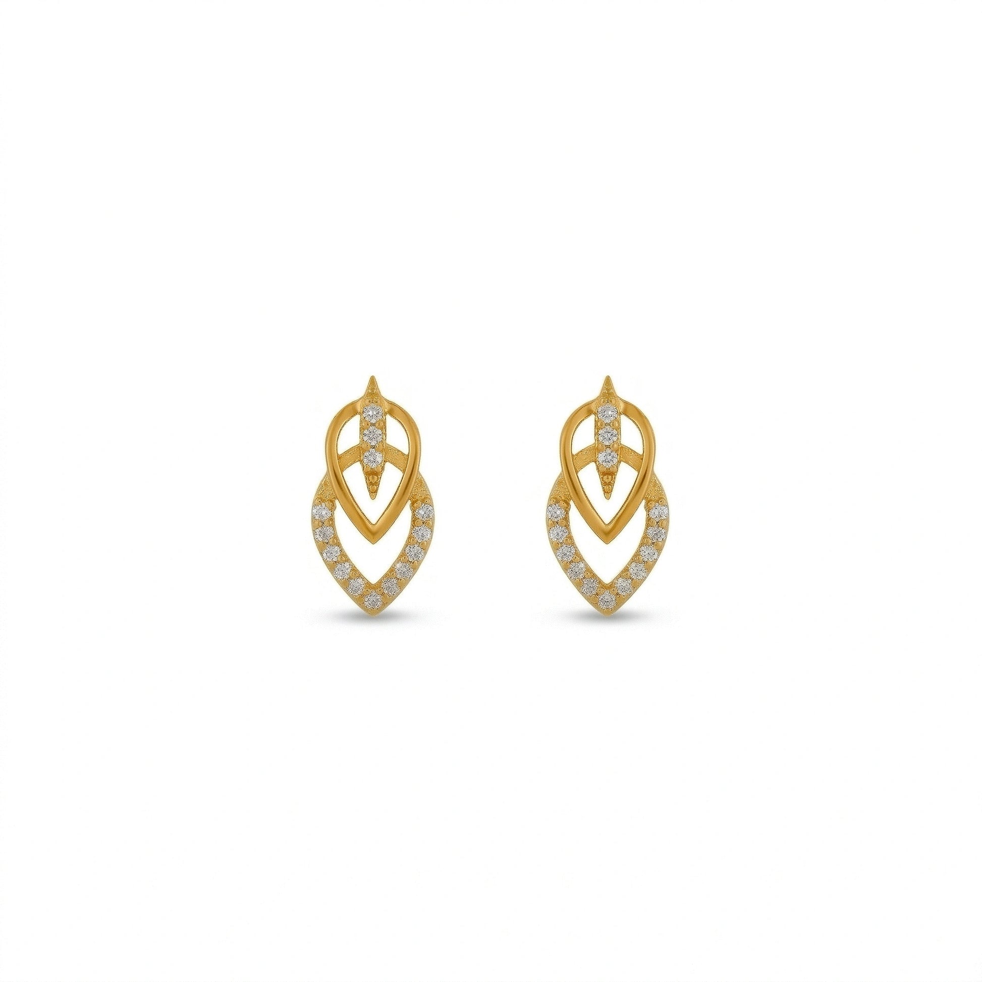 Pair of 18k  gold plated earrings with diamond accents on a white background