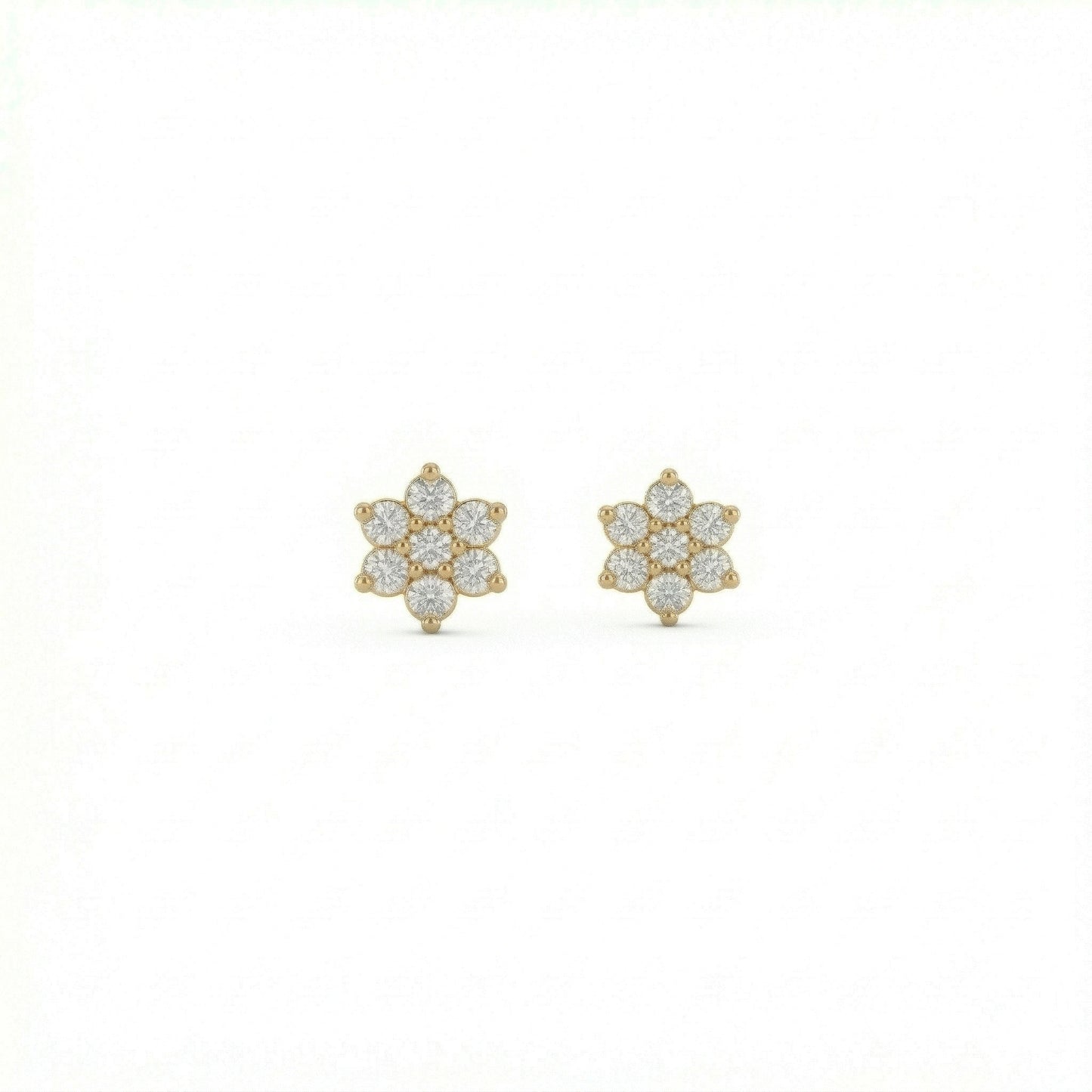 18k gold plated  flower-shaped earrings with clear stones on a white background