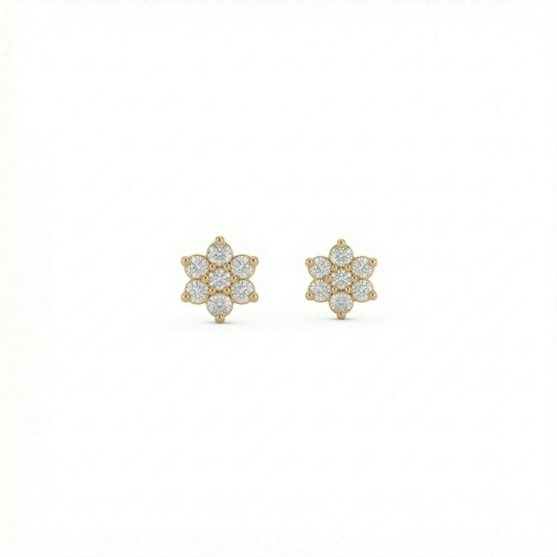 18K Gold Plated  flower-shaped earrings with clear stones on a white background