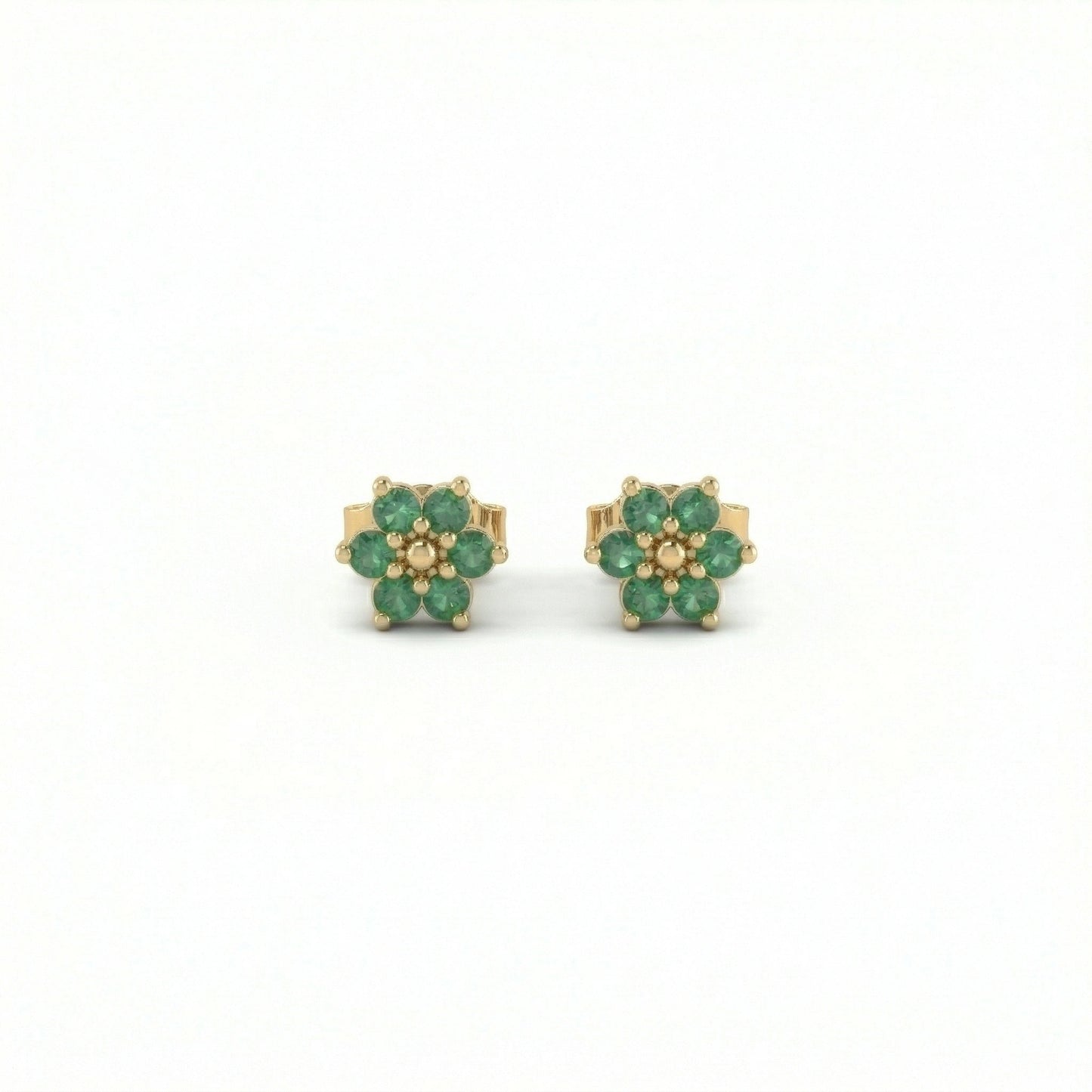 18k gold plate earrings with green gemstones on a white background