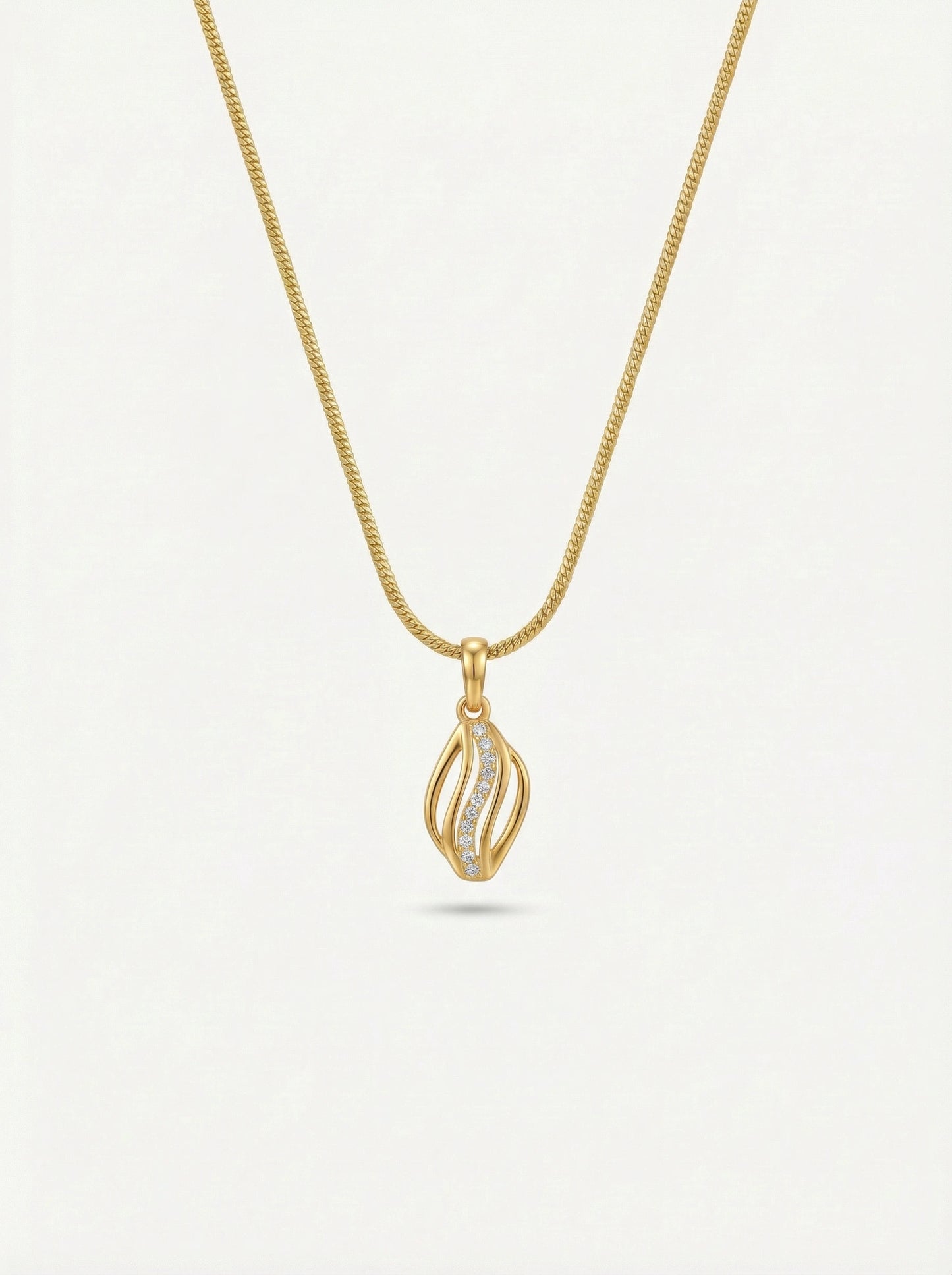18k gold plated  necklace with a diamond pendant on a light gray background