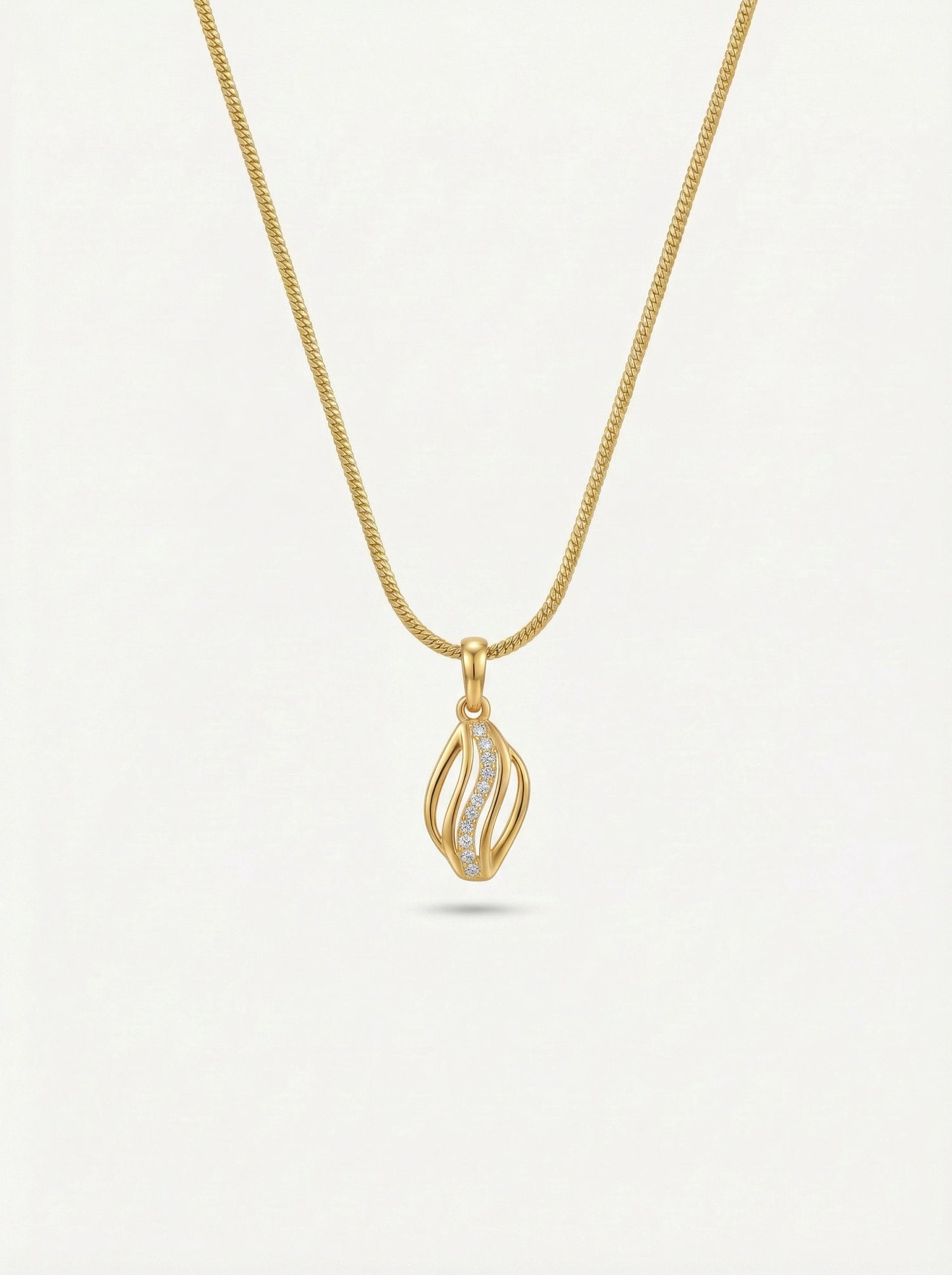 18k Gold plated  necklace with a diamond pendant on a light gray background