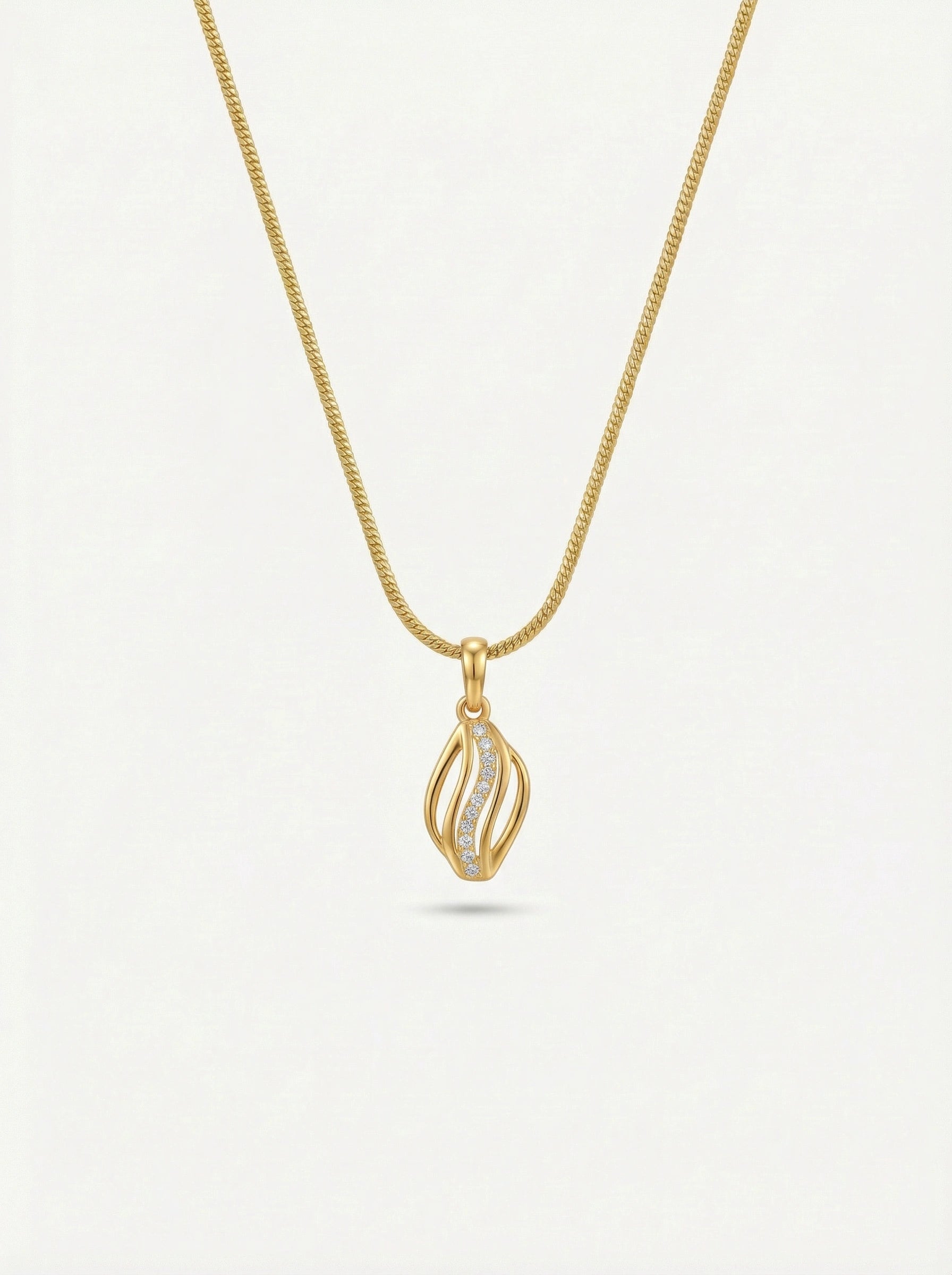 18k Gold plated  necklace with a diamond pendant on a light gray background