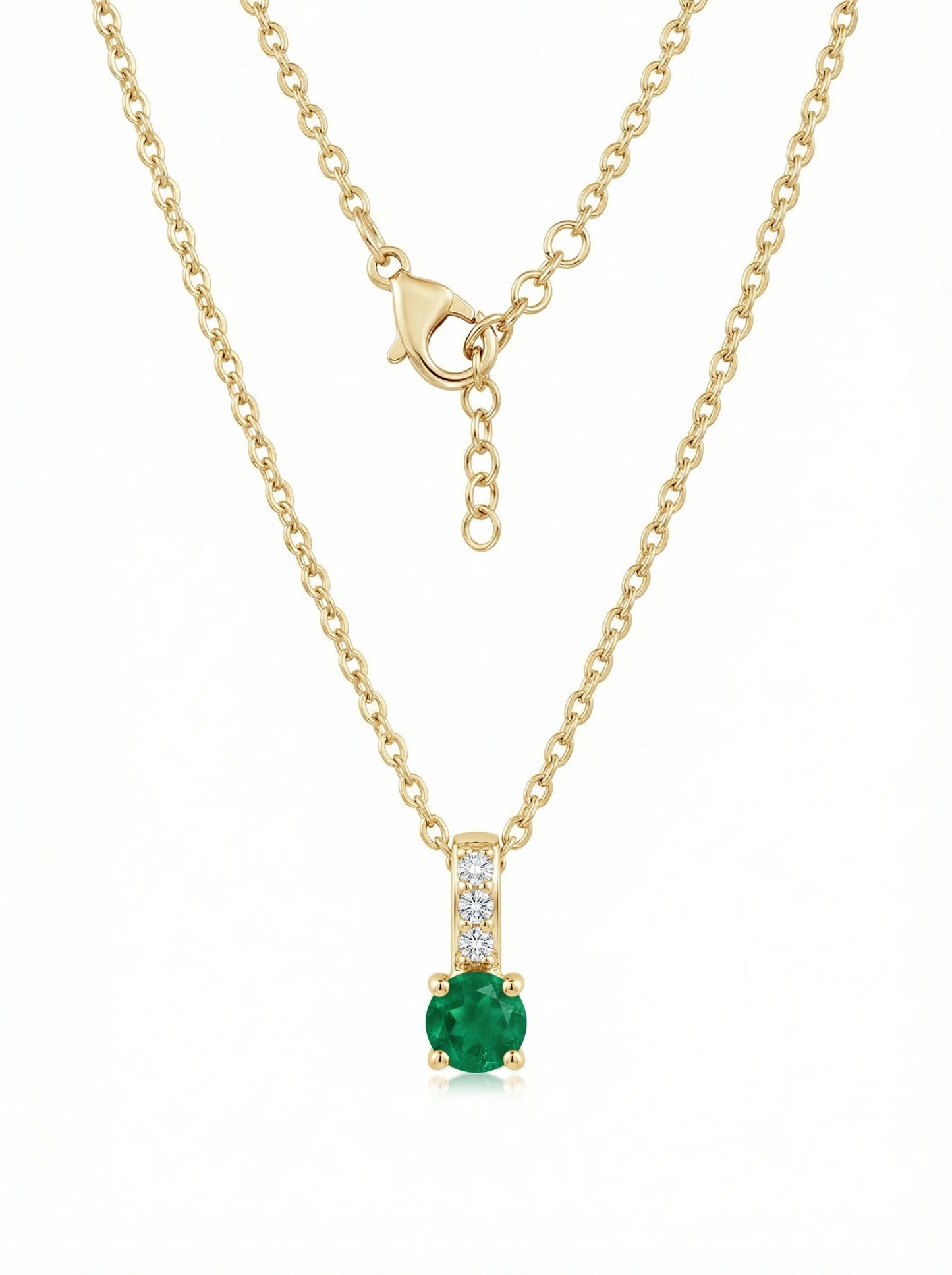 18k gold plated  necklace with a green gemstone pendant on a white background
