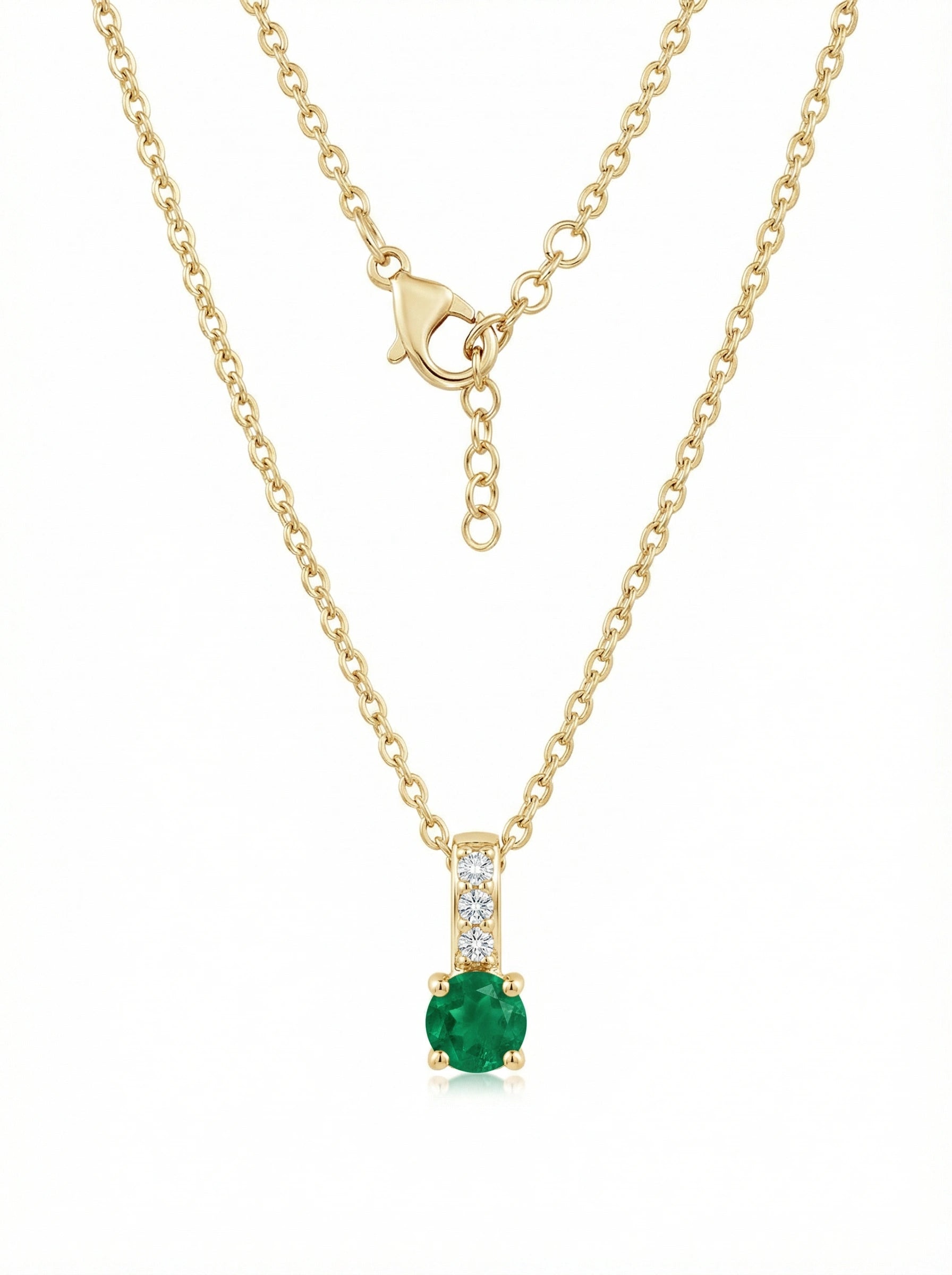 18k Gold plated  necklace with a green gemstone pendant on a white background