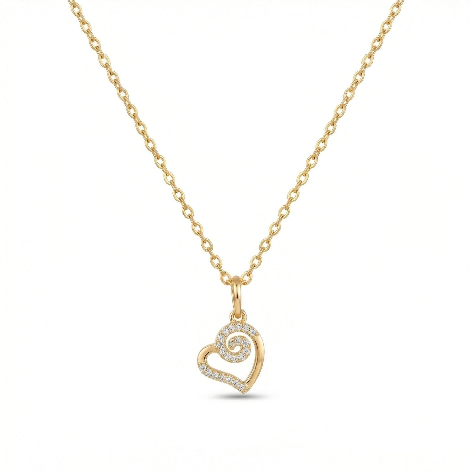 18k Gold plated necklace with a heart-shaped pendant on a white background