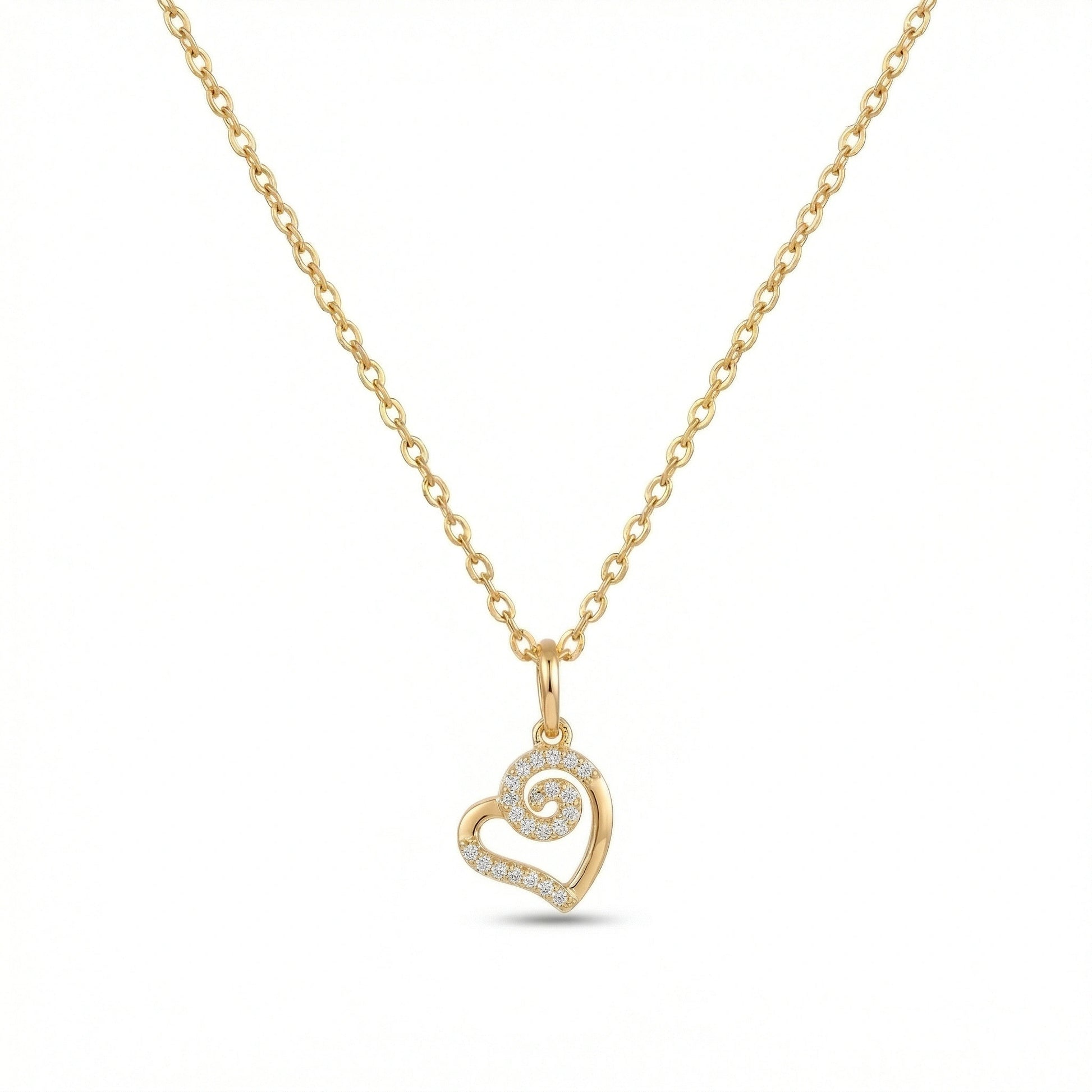 18k Gold plated necklace with a heart-shaped pendant on a white background