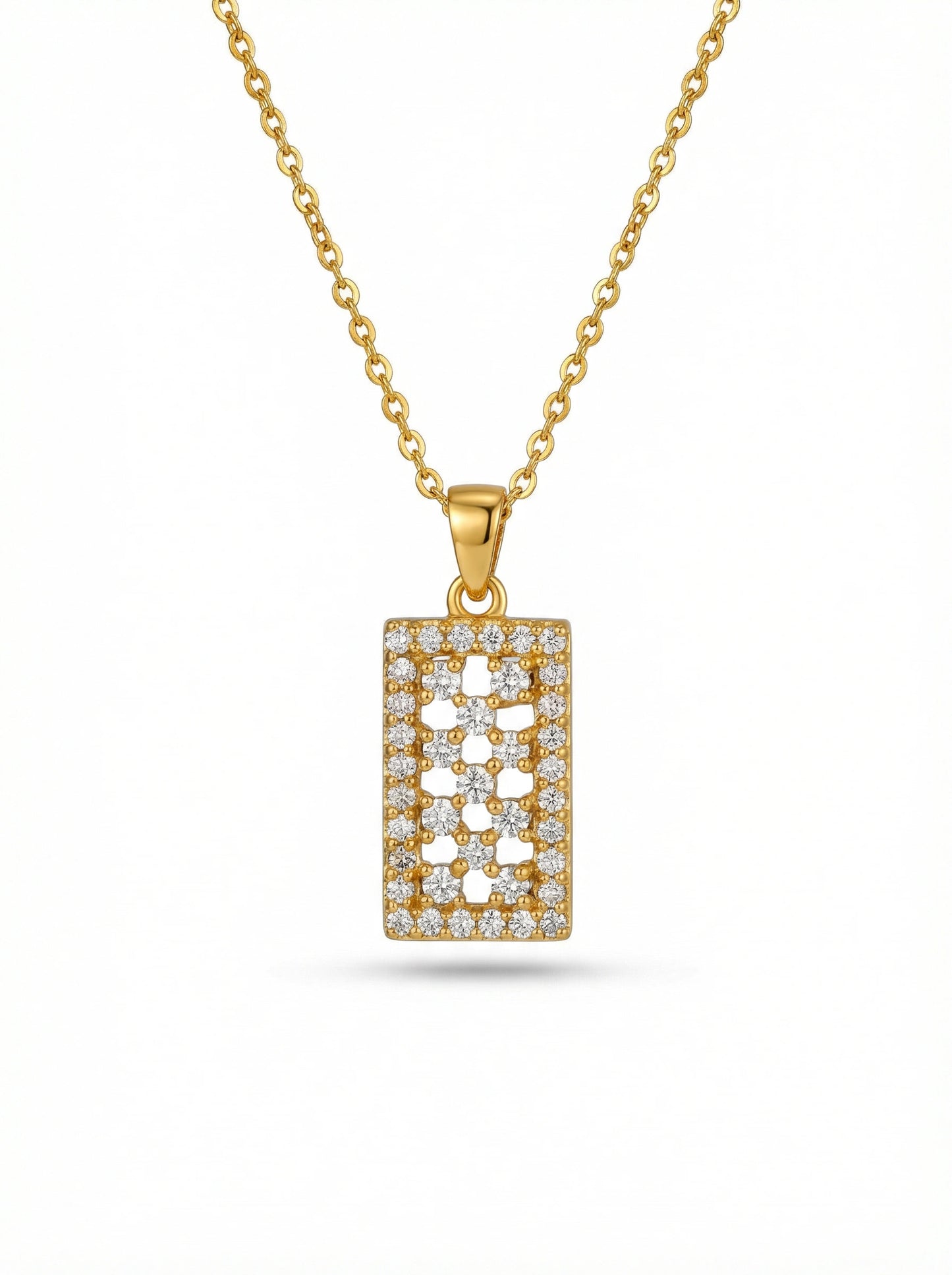 18k gold plated pendant necklace with diamond accents on a white background