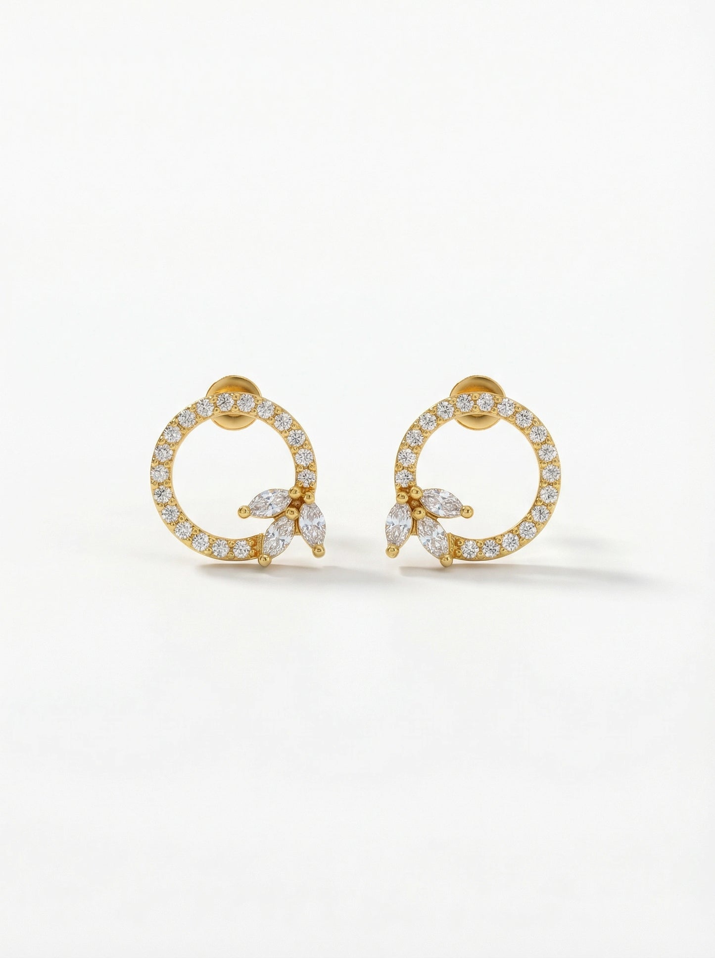 18k gold plated hoop earrings with clear gemstones on a white background