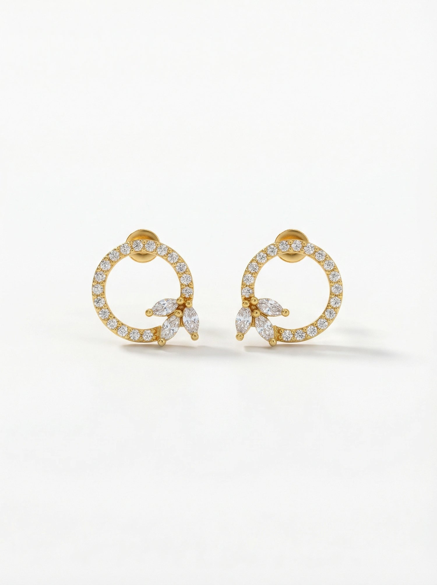 18k Gold plated hoop earrings with clear gemstones on a white background