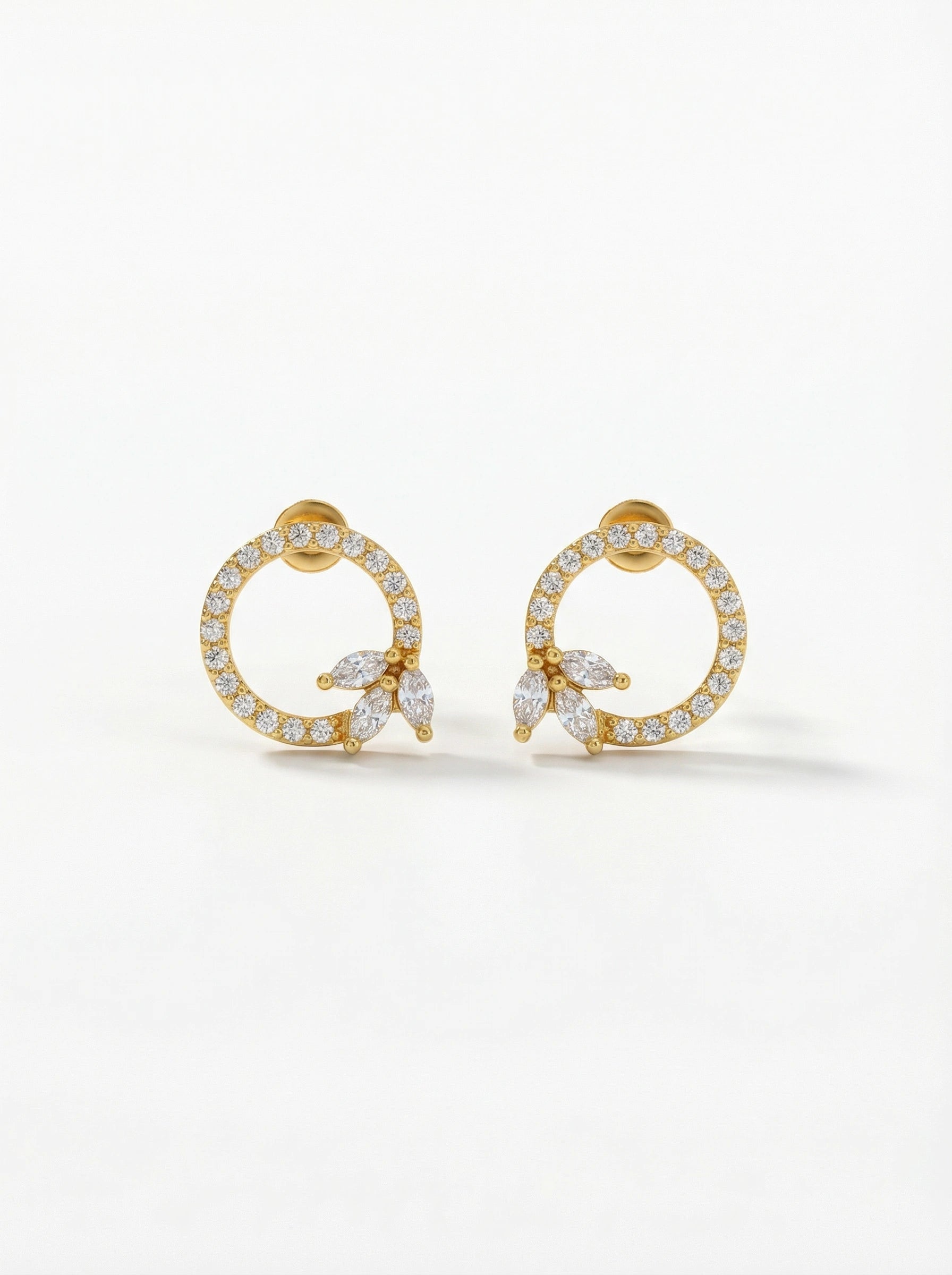 18k Gold plated hoop earrings with clear gemstones on a white background