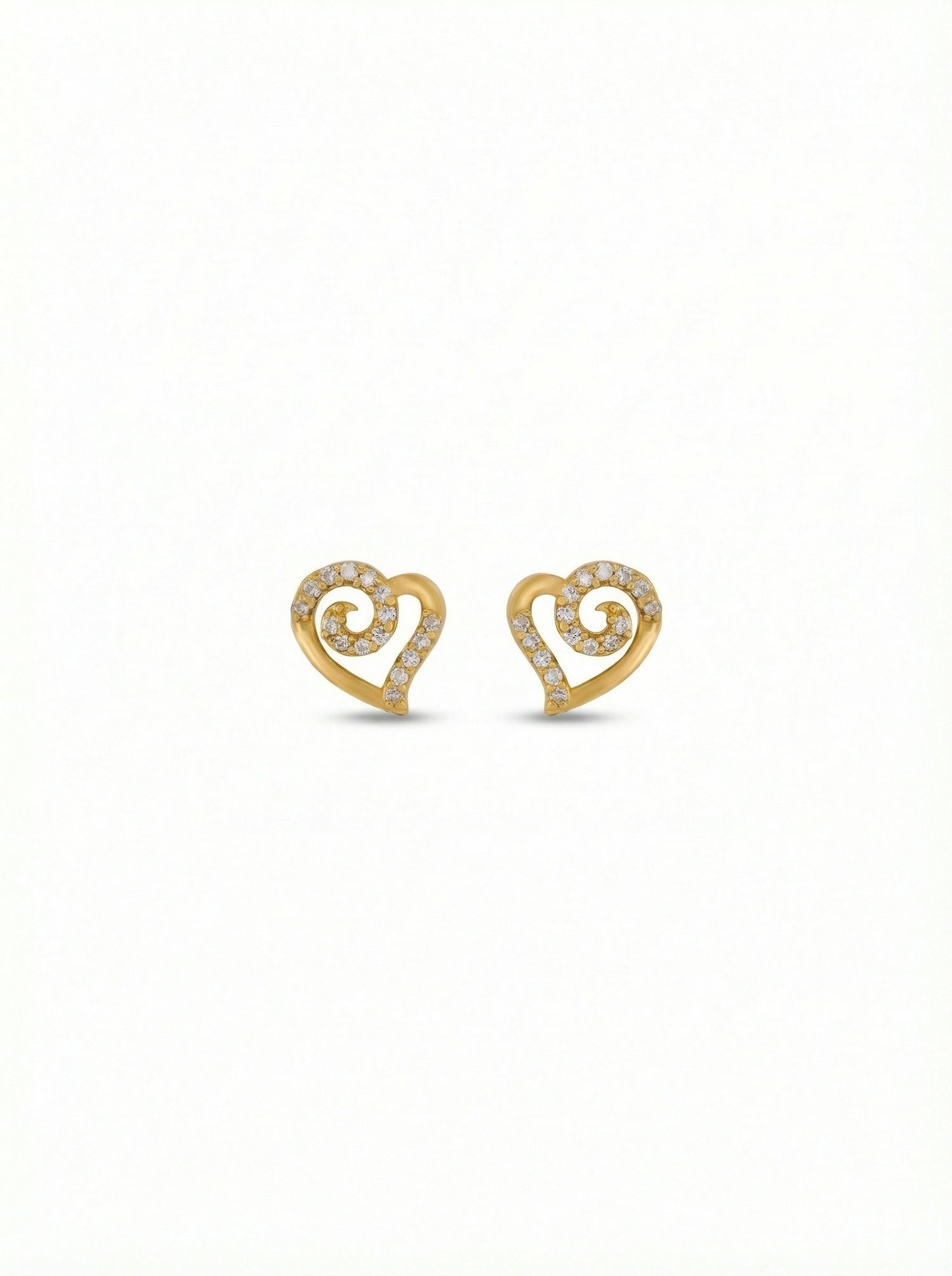Heart-shaped 18k gold plated earrings on a white background