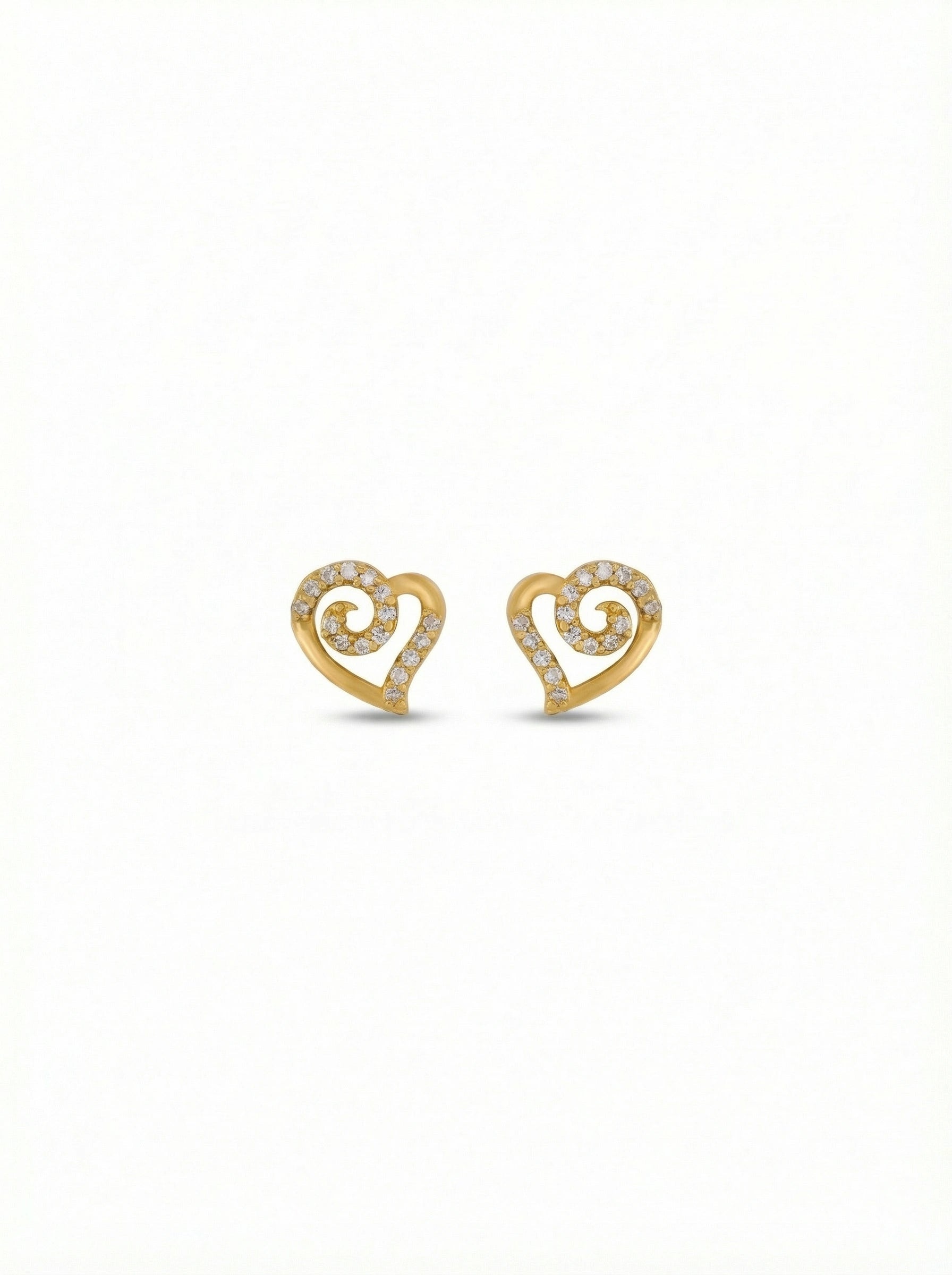 Heart-shaped 18k gold plated earrings on a white background
