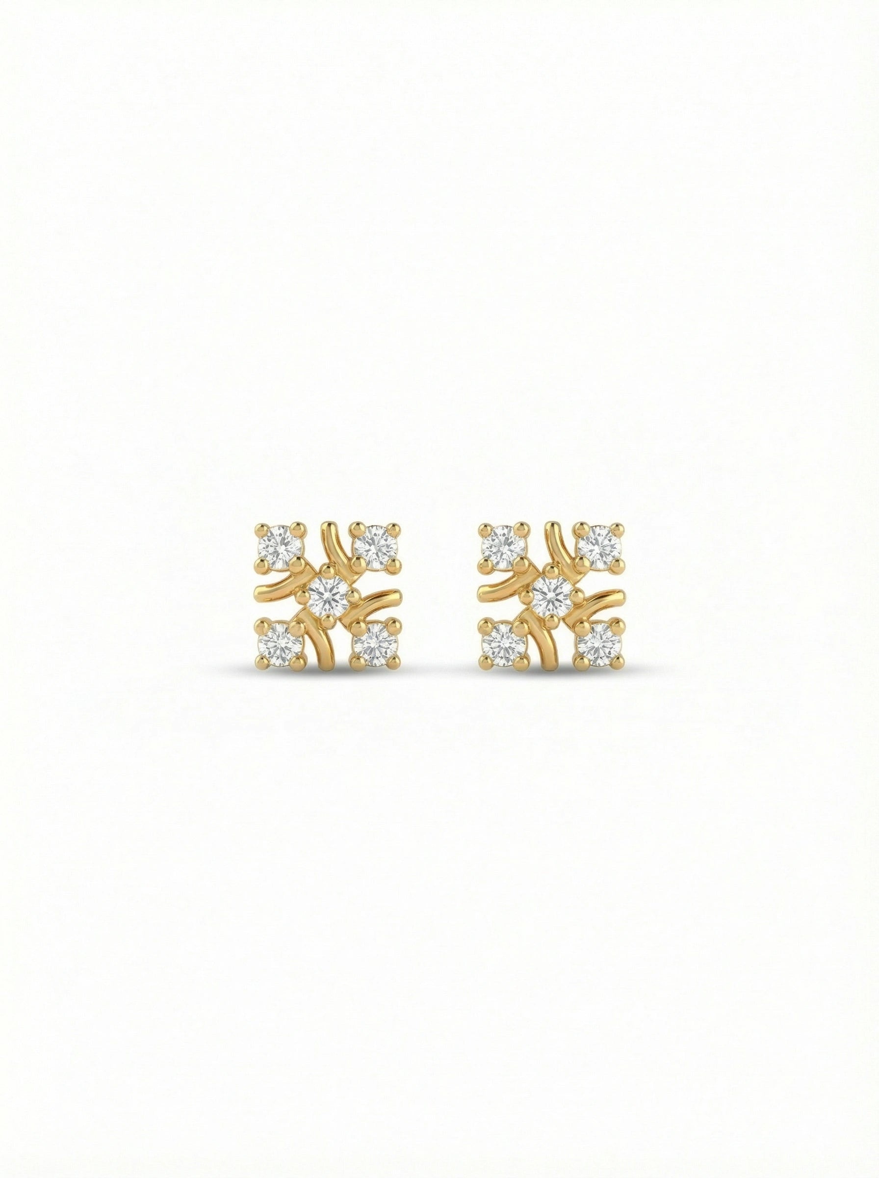 18k Gold plated earrings with diamond accents on a white background