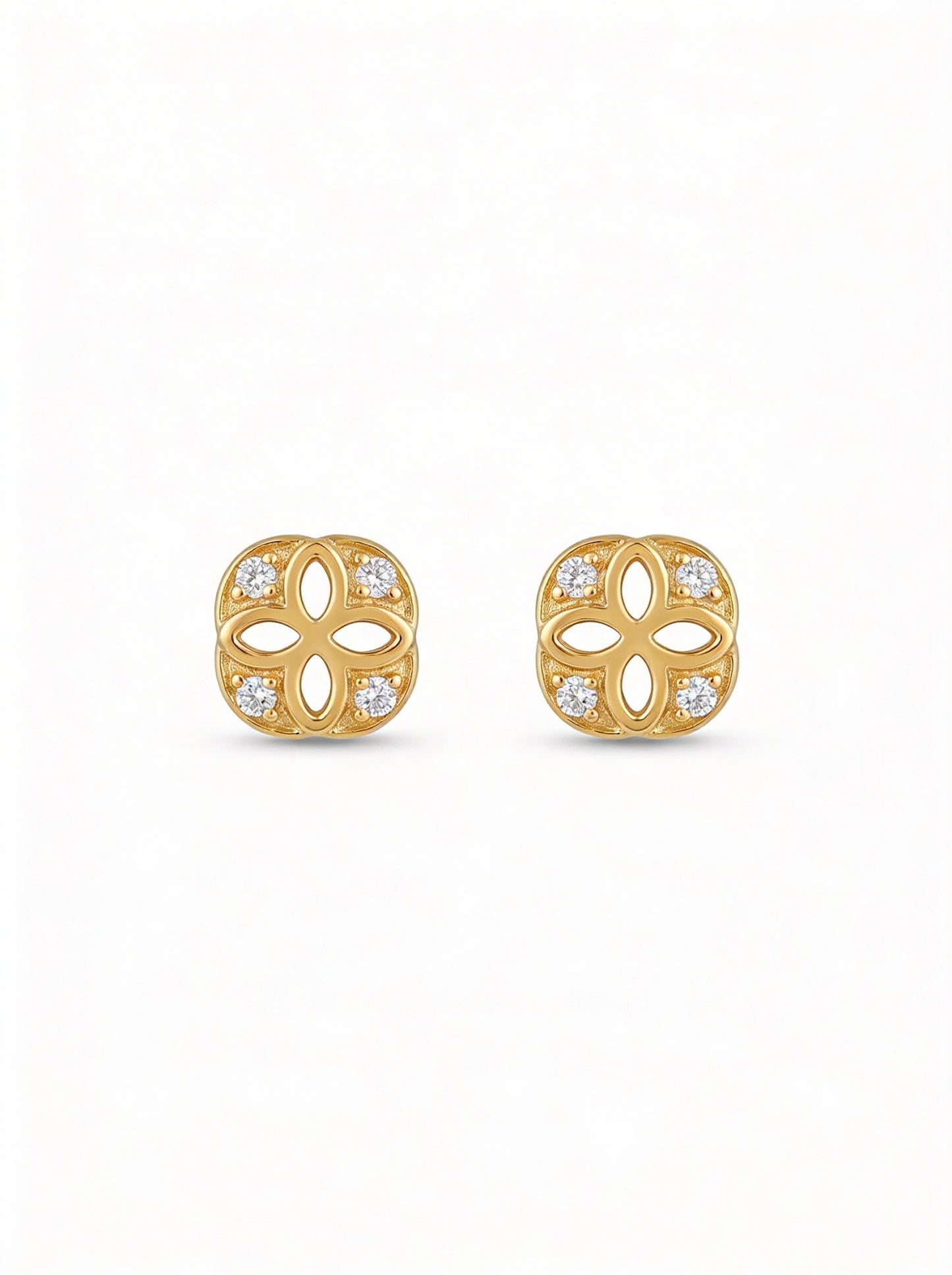 18k gold plated earrings with diamond accents on a white background