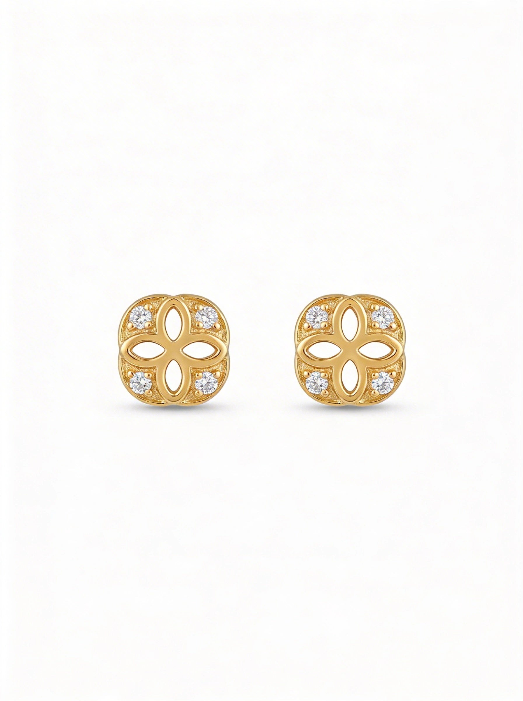 18k Gold plated earrings with diamond accents on a white background